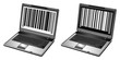 opened laptop with bar codes opened laptop with bar codes