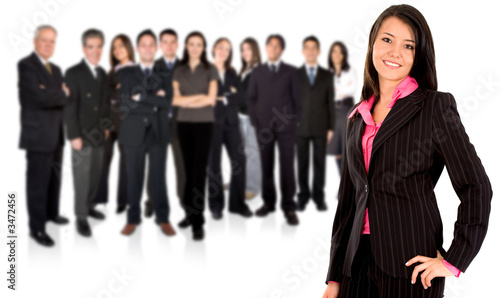 business team with a businesswoman leading