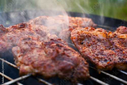 roasted meat on the grill.