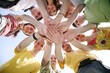 Photo: Group of nine friends keep for hands Group of nine friends keep for hands