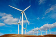 Wind turbines farm on sunset in winter Wind turbines farm on sunset in winter