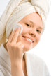 beauty spa girl with disc cotton over wite