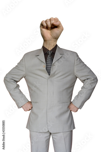 Photo: a funny businessman with a fist hand head a funny businessman with a fist hand head