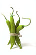 bunch of green hot chilli pepper, tied by rope