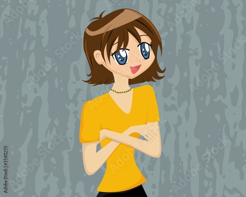 Cute Cartoon Girl with Crossed Arms