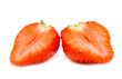 Slices of a strawberry on a white background.