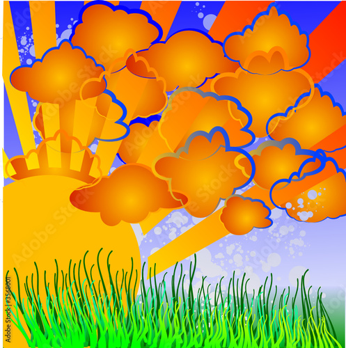 cartoon sun and clouds. Cartoon Nature - Sun, Clouds,