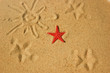 Red star and trace of sun and star