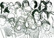 ilustration with many childrens talking and laughing