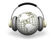 3D render of a globe with headphones
