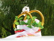 Wedding decorations with two doves and gold rings 3
