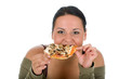 Nice lady enjoy eating a pizza