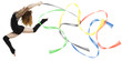 modern dancer jumping with colored strings Olympic color.