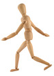 close-up of a running wooden figure isolated on white 
