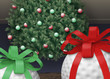 Xmas tree decorated with golf balls with wrapped balls close-up