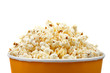 Detail of popcorn in a bucket over a white background Detail of popcorn in a bucket over a white background