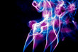 blue and pink smoke against black background