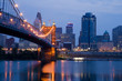 Cincinnati skyline and Roebling Suspension Bridge. Cincinnati skyline and Roebling Suspension Bridge.