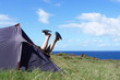 joie du camping : toile de tente et campeur