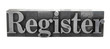 the word 'Register' in old, inkstained metal type