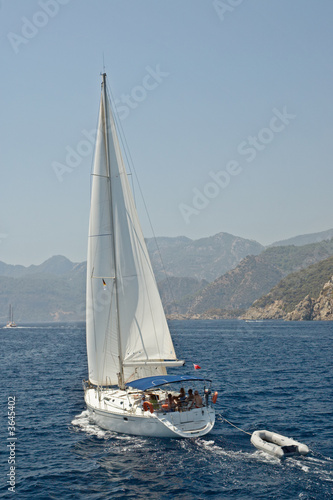Yachting in Marmaris Bay against mountainous landscape