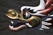 White and golden dragon head on a dragonboat