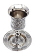 Silver kiddush wine cup and saucer isolated