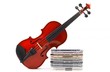 Violin leaning on stack of CDs