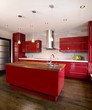 Red modern kitchen with island