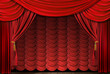 Old fashioned, elegant theater stage with velvet curtains.