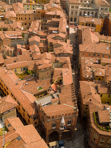 An aerial view of Bologna rooftops.