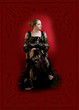 pretty young lady in old time ball dress with black fan. pretty young lady in old time ball dress with black fan.