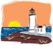 Lighthouse on cliff at coast - vector Lighthouse on cliff at coast - vector