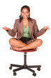 A short smiling African businesswoman with brown trousers 