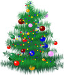 Christmas tree with baubles and lights - vector