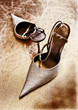 Ladies' shoes on heels on a gold background