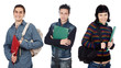 Group of young students a over white background