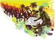 dj mixing on the  beach and a crowd of people dancing