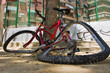 Foto: Foto cercana de una bicicleta totalmente rota en el suelo. Foto cercana de una bicicleta totalmente rota en el suelo.