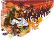 Illustration: dj mixing on the beach and a crowd of people dancing dj mixing on the beach and a crowd of people dancing