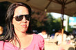 Attractive youngwoman portrait in outdoor classy restaurant