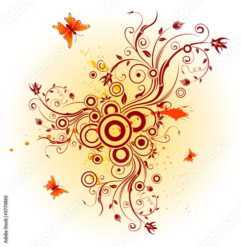 Abstract floral chaos with butterfly, vector illustration Abstract floral chaos with butterfly, vector illustration