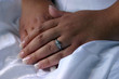 closeup of a bride's hands and engagement ring