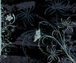 Grunge paint floral background with butterfly, vector