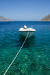 Docked motor boat at seaside Docked motor boat at seaside