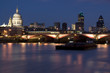 Bridge Blackfriars with St.Paul, Gherkin, Thames at night.