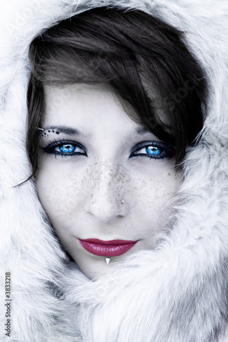 Photo: Black and white winter portrait with bright lips and eyes Black and white winter portrait with bright lips and eyes
