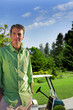 man standing near golf cart over blue sky in vancouver