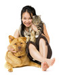 Woman hugging her cat and dog. Woman hugging her cat and dog.