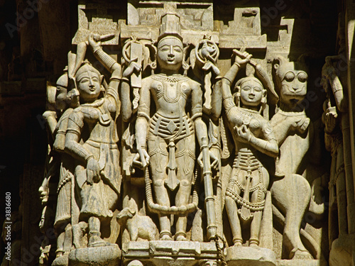 Carved sculptures on Jagdish Mandir, Udaipur, Rajasthan, India.